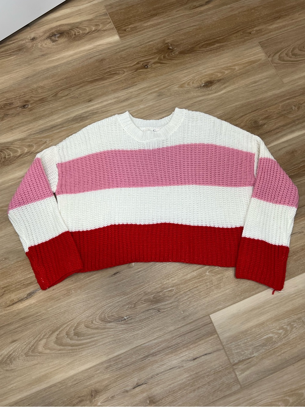 Jessica Simpson Striped Pink White Red Women's Knit Sweater Size XS